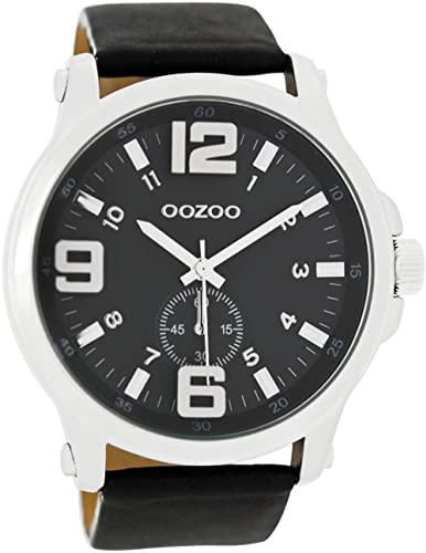 Oozoo C6459 Herren-Armbanduhr, Lederarmband, Schwarz, Schwarz, Streifen