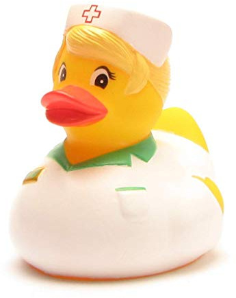Duckshop I Badeente Krankenschwester blond I Quietscheente L8,5cm I Quietscheentchen I Geschenk für medizinisches Personal I Präsent Pflegekräfte I Für Sammler