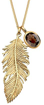 Elli Halskette Damen Feder Boho mit Rauchquartz in 925 Sterling Silber vergoldet