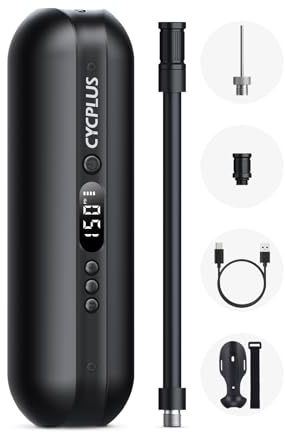 CYCPLUS Electric Air Compressor Portable Bicycle Pump Car Tire Inflator, Max 150 PSI, Auto Shut-Off Air Pump with Presta and Schrader Valves for All Bicycles Motorcycles and Cars