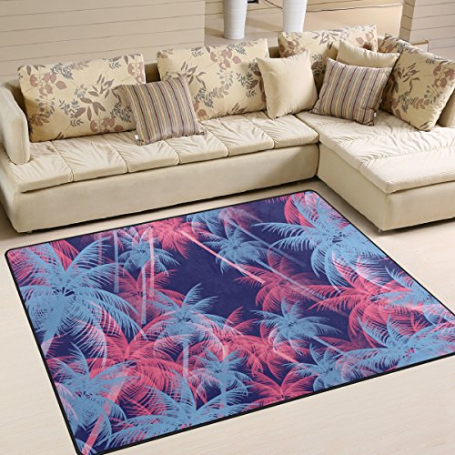 yibaihe Retro Tropische Palme gedruckt Große Fläche Teppiche, leicht rutschfeste antistatisch wasserabweisend Boden Teppich für Wohnzimmer Schlafzimmer Home Deck Terrasse,203 x 147 cm