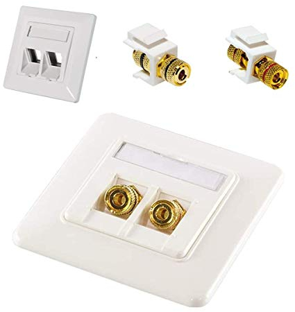 Keystone Unterputz Leerdose für 2 Keystone Bananenstecker-Buchsen inkl. 2x Keystone Modul Polklemme > Gewindebuchse 1x Markierung rot, 1x Markierung schwarz für Audio Lautsprecher Verkabelung