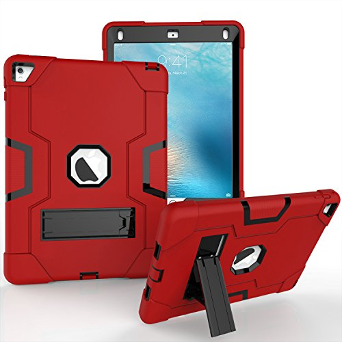iPad Pro 9,7 / iPad Air 2 Hülle, Robuste Ständer-Serie – stoßfest, strapazierfähig, Hybrid-Schutzhülle mit DREI Schichten Armor Defender für Kinder, rot