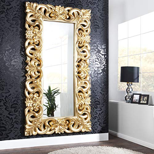 cagü XXL romantischer Wandspiegel Florence Gold Antik in Barock-Design aus Kunststein 180cm x 90cm | Vertikal oder horizontal aufhängbar