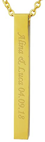 Hanessa Personalisierte Kette mit Gravur Edelstahl 50 cm mit Anhänger Rechteck Stab in gold - Personalisierte Halskette für Männer und Frauen - Personalisierter Schmuck Damen Herren