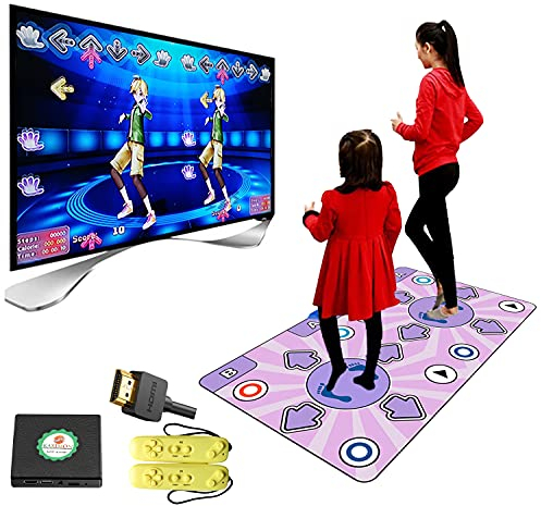 KAXIMON Double Dance Mat for Adults and Kids, Non-slip Dance Mat for TV with HDMI Wireless Controller, Childrens Dance Mat Gift for Girls Boys Aged 3-12 Yrs Old, Plug and Play, English Manual