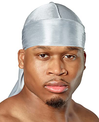 Shyne Silky Durag – Silber | Perfekt für Waves, Zöpfe und Locken | Premium Silk Du Rags für Männer und Frauen | Langer Schwanz | Ultraweicher und knitterfreier Satin | Black Owned Business