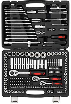 XHTT 216 Pieces Mechanic Tool Set,1/4 3/8 1/2 Socket Set Metric And Standard,With 72-Tooth Reversible Ratchet,Wrench Set, for Automotive Repair & Household