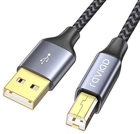 RAVIAD USB Printer Cable 2M/6.6FT USB 2.0 Type A Male to B Male Nylon Braided Scanner Cord Printer Cord Compatible with Printers like HP, Brother, Lexmark, Dell, Envy and all other USB A/B devices