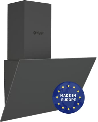 Wiggo Dunstabzugshaube 50cm kopffrei I Abluft Umluft Dunstabzug 300m³/h - LED Touch-Display 3 Stufen I Schräghaube inkl. Fettfilter & 2x Kohlefilter I Abzugshaube mit Glasfront grau