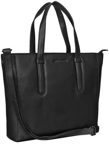 STILORD 'Rachel' Tote Bag Leder Damen Umhängetasche Groß Schultertasche Laptop Handtasche Shopper XL Vintage Echtleder, Farbe:schwarz