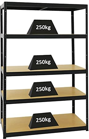 PROREGAL Étagère Charge Lourde BIG Elephant M | HxLxP 180x120x60cm | 250kg par Niveau | Noir | Étagère Robuste de Garage, Atelier, Cave, sous-Sol, Stockage, Rangement