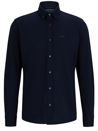 BOSS Herren P-JOE-BD-C1-222 Regular-Fit Jersey-Hemd aus Strukturiertem Baumwoll-Mix Dunkelblau 41