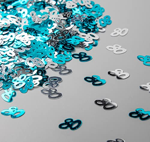 SHATCHI Konfetti-Folie, 28 g, Blau und Silber, 80. Geburtstag, Metallic-Glitzer, Tischstreu, Streusel, Alter Geburtstag, Party-Dekorationen, 12 mm
