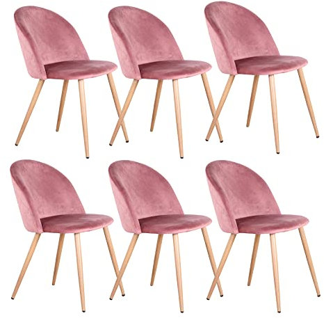 EGOONM Lot de 6 chaises de salle à manger en velours, coussins en velours doux, siège, chaises de cuisine pour salle à manger et salle à séjour Rose