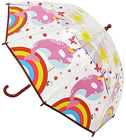 KAV Pink Whale with Rainbow and Sunshine Kids Transparent School Umbrella for Boys and Girls - Sweet, Beautiful, Lightweight Design Dome Parasol for Your Child
