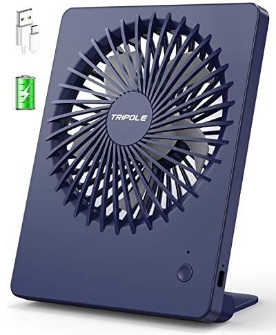 TriPole Tischventilator Leise, 2000mAh Ladefähige USB Ventilatoren Ausführen Bis zu 4-16 Std, 3 Geschwindigkeiten Tragbarer Akkulüfter-30dB, 180°Einstellbar, für Büro, Bibliothek, Reise-Dunkelblau