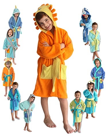 LEBENGOOD - Accappatoio Bambini adolescenti Cotone: Bambino, Bambina, 100% Cotone OEKO-TEX - 2 tasche, cintura, cappuccio (2-4, Leone)