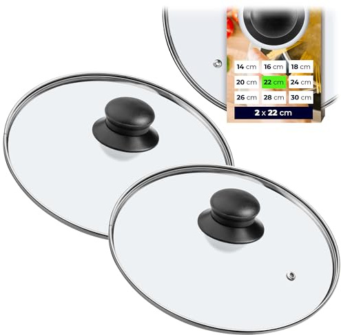 KADAX 2er Set Glasdeckel, Topfdeckel Ø22 cm, hitzebeständig, mit Griff, für Töpfe und Pfannen, universell passend