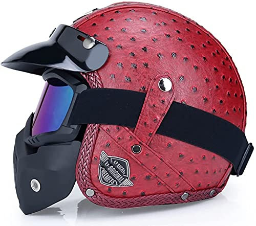 EBAYIN Motorradhelm Halbhelm Mopedhelm Brain Cap 3/4 Jethelm Bobber Helm mit Maske Cruiser Chopper Scooter Sturzhelm Four Seasons Universal Mofa-Helm Halbschalenhelm Mit ECE,H-XL=(61~62cm)