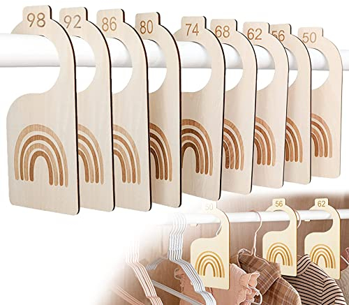 Qazuwa Baby Größentrenner - 9 Stück Garderobe Trennwände für Größen 50 bis 98 - Babyschrank Holz Trennwände für Neugeborenen und Kleinkinderkleidung