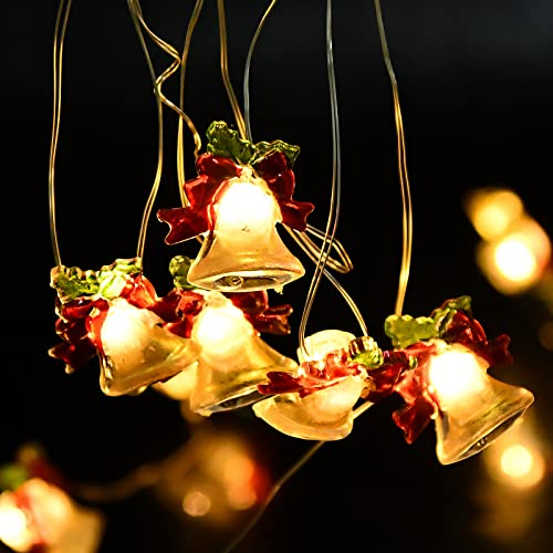 Weihnachtsdekorationen für den Innenbereich, 20 LED-Schneeflocken-Lichterkette, batteriebetrieben, Weihnachtsbeleuchtung, für Schlafzimmer, Weihnachtsbaumdekoration, Innen- und Außenbereich (Glocke)