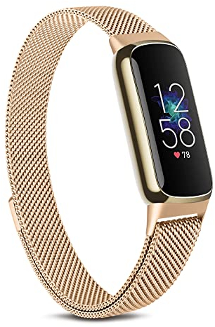 Amzpas Metallband, kompatibel mit Fitbit Luxe-Armbändern für Damen und Herren, Edelstahl-Mesh-Loop-Ersatzband für Fitbit Luxe/Luxe Special Edition Fitness-Tracker, Roségold
