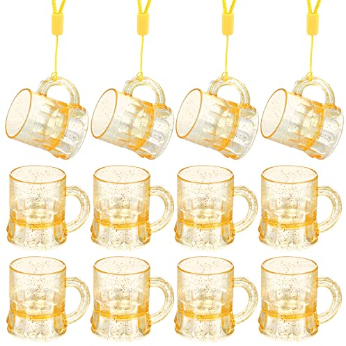 12 Stück Schnapsglas mit Henkel Kunststoff 3CL Schwarz Schnapsbecher Party Schnapsgläser mit 12 Schnapsglaskette Kunststoff Geburtstag Tassen für Junggesellenabschied,Fasching,Mottoparty (Gold)