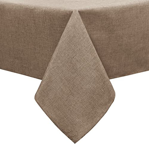 Hiasan Tischdecke Leinenoptik Eckig Tischtuch Wasserabweisend Tischwäsche, 1 Stück, 135 x 180cm, Khaki