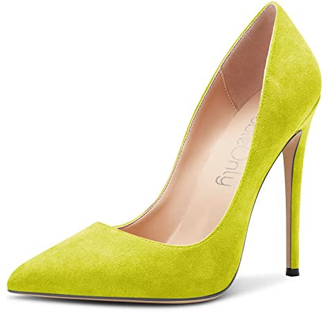 NobleOnly Mujer Aguja Alto High Heel Puntiaguada Punta Pumps Slip-on Oficina Sexy Clásico Zapatos Verde Lima 39 EU