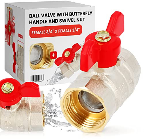 Kugelhahn mit Schmetterlingsgriff Packungsmutter IG 3/4'' x IG 3/4'' Wasser Kugelventil Flügelgriff Langlebig Messing Auslaufventil Korrosion Geschützt Heißwasser