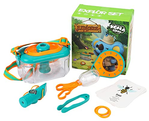 Jodsen Forscherset für Kinder, Kinderspielzeug Abenteuerset mit Insektenbox, Lupe, Wissenskarten, Insektenklemme, Pinzette, Multifunktionale Pfeifen, Kids Entdecker Set für Camping, Wandern, Klettern