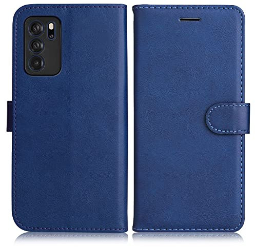 DENDICO Coque pour Oppo Reno 6 5G, PU en Cuir Coque Portefeuille Étui Housse, Design Classique TPU Coque pour Oppo Reno 6 5G, Bleu Marin