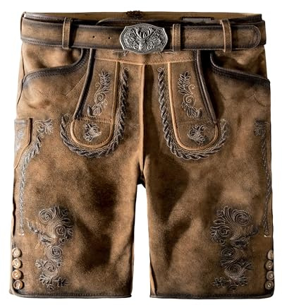 Stockerpoint Herren Lederhose Thomas2 I Größe 42-60 I Bequeme Trachtenhose in edler Hirschoptik inkl. Gürtel I Aus 100% hochwertigem Ziegenleder I Perfekt für Trachten & Festlichkeiten
