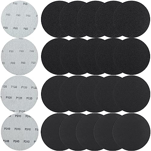 125mm Schleifpapier(60/80/120/240), 125mm Schleifscheiben 5 inch Nass und Trocken schleifpapi für Kfz-Schleifen, Holzmöbel Veredelung, Hobbys und Heimwerker(80 Stück, ohne Löche)