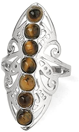 LODMLOER Natursteinring – Übertreiben Sie Unregelmäßigen Grünaventurin-Halbedelstein-Ring, Verstellbare Statement-Ringe Tigerauge-Quarz-Ringe Für Frauen, Schmuck, Kaffee, Verstellbar