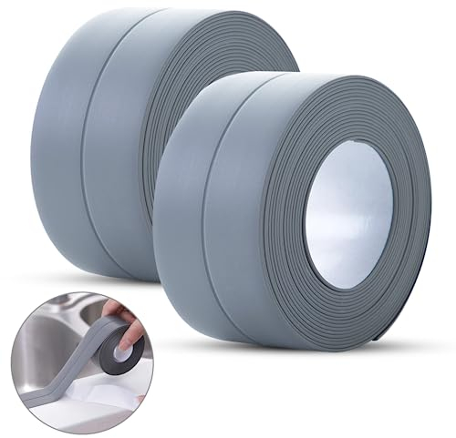 2 rotoli di nastro sigillante impermeabile, 38 mm x 3,2 m, nastro adesivo impermeabile resistente alla muffa, striscia adesiva, nastro sigillante flessibile per doccia, cucina, bagno, WC (grigio)