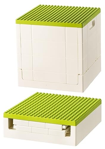 SHIMOYAMA Zusammenklappbare Aufbewahrungsbox mit Baugrundplattendeckel für Duplo-Blöcke, 26Qt. Stapelbare Aufbewahrungsbehälter, 25L faltbarer Mehrzweckbehälter für Lego Duplo-Steine (Green)