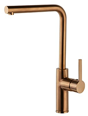 Ramon Soler - Grifo de Cocina Monomando con Caño Alto, Ahorro de Agua S2, Cobre Cepillado, Ideal para Fregadero, Serie Drako