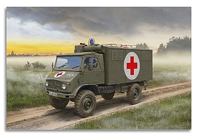 Vintage-Poster Unimog S 404 Krankenwagen-Poster, dekoratives Gemälde, Leinwand, Wand- und Kunstdruck, modernes Familienschlafzimmer-Dekor, 40 x 60 cm