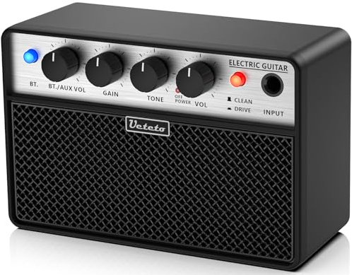 Ueteto Mini amplificador de guitarra de 10 W, amplificador de práctica de guitarra eléctrica portátil y recargable con canales de limpieza y conducción