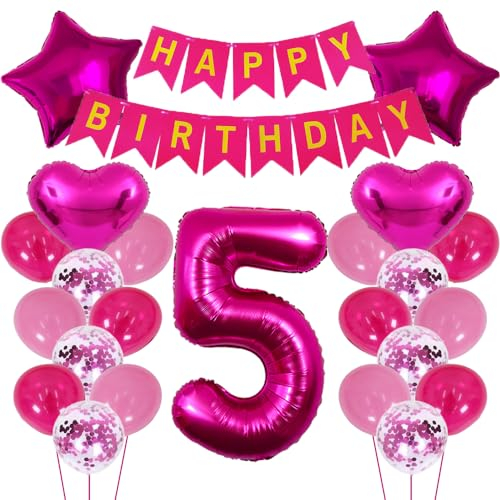 ZWWsullo Riesen Folienballon 5 Rosa Deko Geburtstag Mädchen - Luftballon und Dekoration für 5. Geburtstag