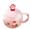 SuperglockT Weihnachtstasse Weihnachtsmotiv Keramik Kaffeetasse mit Deckel und Löffel 400ml Porzellanbecher Bürotasse Trinkbecher Kakaobecher für Weihnachten Geburtstag Neujahr (Rosa)