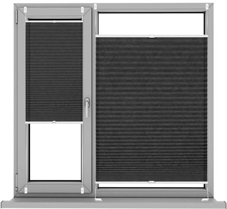 Plissee ohne Bohren, 75 x 210 cm UV-Schutz Sonnenschutz, Sonnenschutz Jalousie ohne Bohren zum Kleben, für Fenster & Balkontür, Schwarz