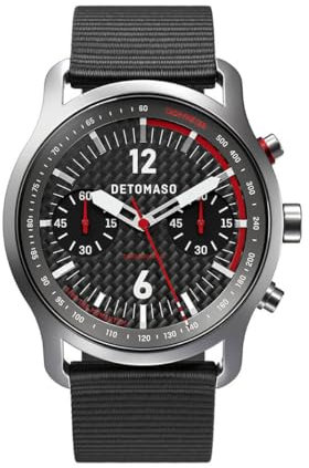 DeTomaso SORPASSO Chronograph Carbon Silver Silber Herren Armbanduhr Analog Quarz Armband Schwarz