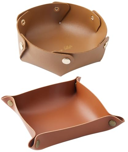 GORGECRAFT 2 Styles Leather Jewelry Valet Tray for Women and Man Desktop Storage Organizer Portable Entryway Table Tray Bedside Nightstand Desk Small Catchall Travel Dish Plate for Key Watch Coin