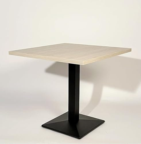 Addecor Table de bar carrée en mélamine Modèle Alabama Thin 70 x 70 x 76 cm avec pied central en fer style industriel ou nordique (70 x 70 cm, frêne)