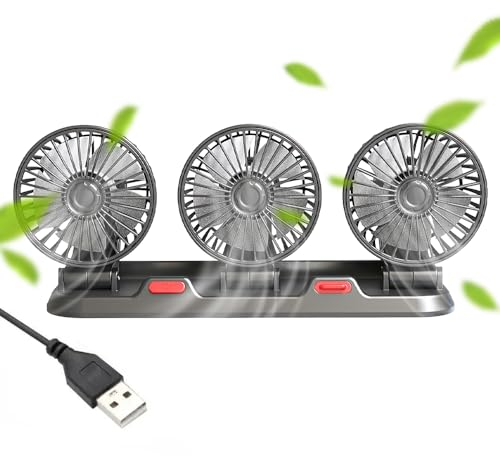 YANGUN Ventilatore Auto, Ventilatore 360, Ruotabile Ventola Elettrica, Ventilatore da auto a tre teste, regolabile, per casa, ufficio, colore nero, per tutti i veicoli familiari, furgoni, camper