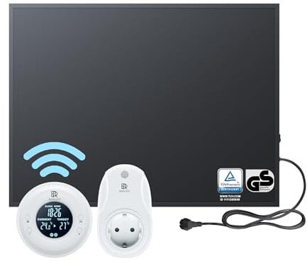 BR Bringer Infrarotheizung 450 Watt - mit Thermostat und Fernbedienung - Infrarot Elektroheizung Energiesparend - 5 Jahre Garantie, TÜV GS - Deutsche Qualitätsmarke (schwarz)