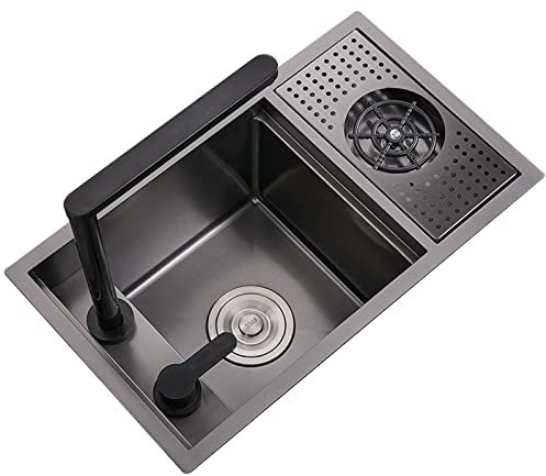 Generico Cucina lavelloLavello da Cucina, bancone Bar, lavello Nascosto con Lavatrice in Vetro, lavello in Acciaio Inossidabile Calibro 18 con Rubinetto sollevabile (Collo